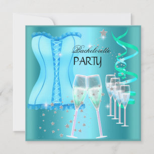 Invitation Fête de Fiançailles Corset Bleu Sarcelle Champagne