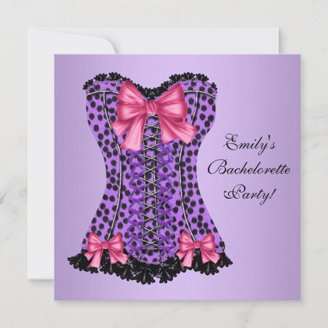 Invitation Fête de Fiançailles Corset Léopard Violet (Devant)