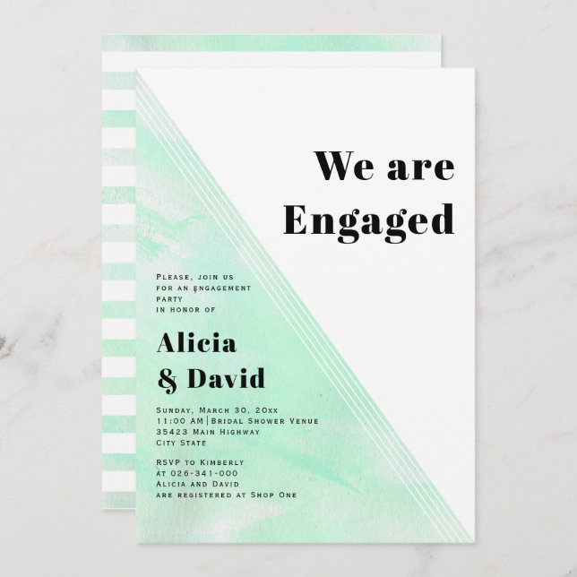 Invitation Fête de fiançailles couleur verte à la menthe (Devant / Derrière)