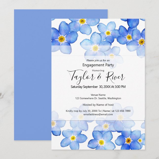 Invitation Fête de fiançailles Country Blue Forget-Me-Nots (Devant / Derrière)