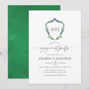 Invitation Fête de fiançailles Couronne de verdure aquarelle