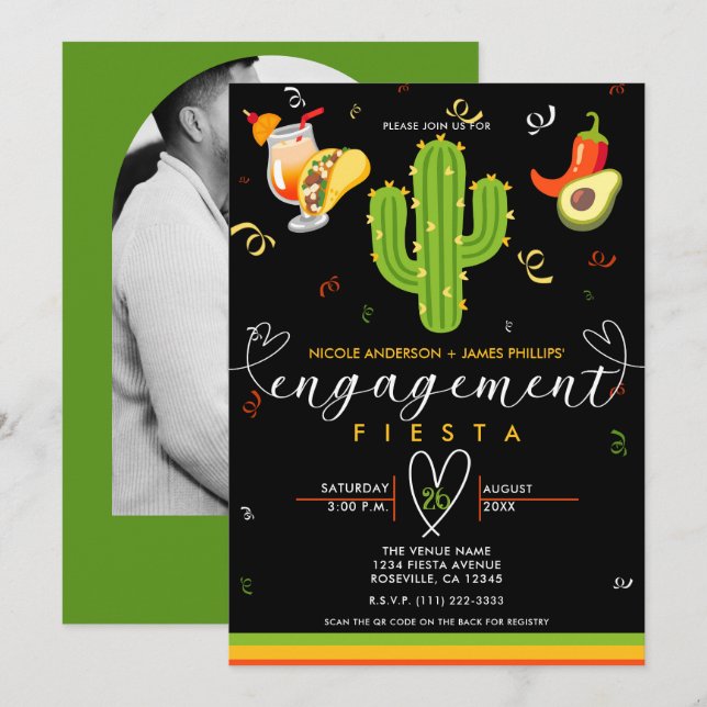 Invitation Fête de fiançailles d'amour de Cactus à cœur jaune (Devant / Derrière)