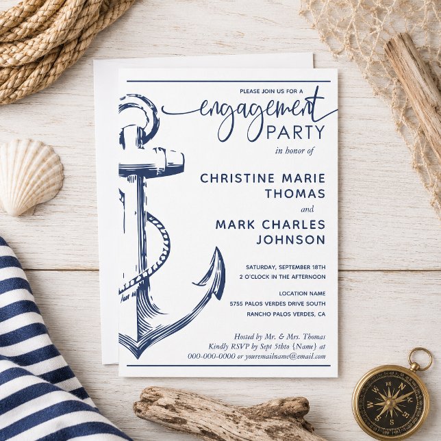 Invitation Fête de fiançailles d'ancre nautique Mariage (Create your perfect invitation with this pre-designed nautical anchor engagement invitation.)
