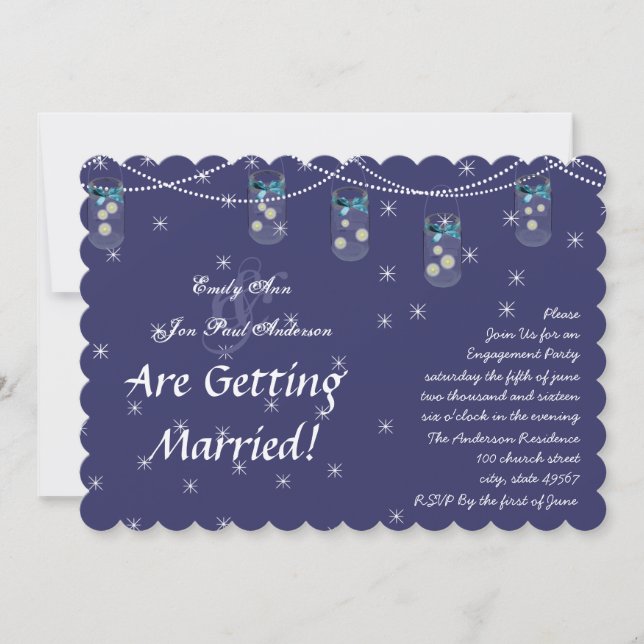 Invitation Fête de fiançailles dans un pot Mason avec des fle (Devant)