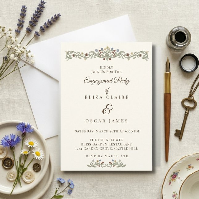 Invitation Fête de Fiançailles dans une Prairie de Fleurs Sau (Coquette Wildflower Meadow Engagement Party Invitation)