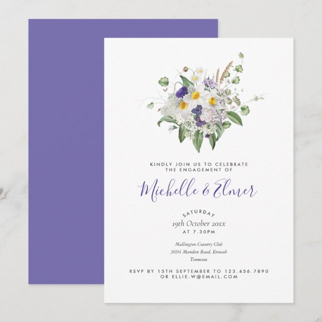 Invitation Fête de fiançailles de bouquet de fleurs sauvages  (Devant / Derrière)