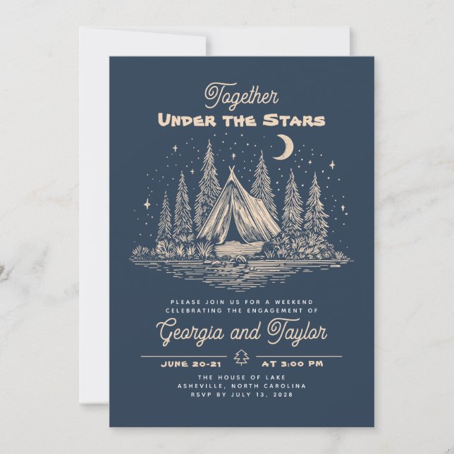 Invitation Fête de Fiançailles de Camping Fantaisiste sous le (Devant)