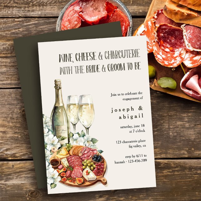 Invitation Fête de fiançailles de couples avec fromage de vin (Wine Cheese and Charcuterie Engagement Party Invitation)