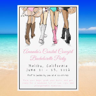 Invitation Fête de Fiançailles de Cowgirl Côtière / Maillots 