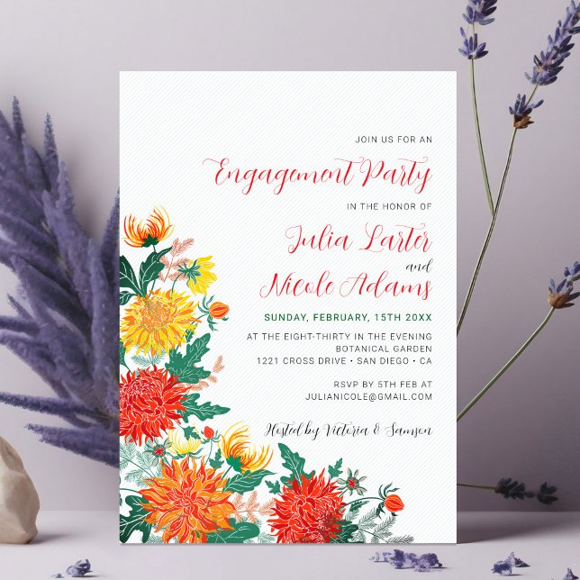Invitation Fête de fiançailles de Dahlia de printemps jaune p (Créateur téléchargé)