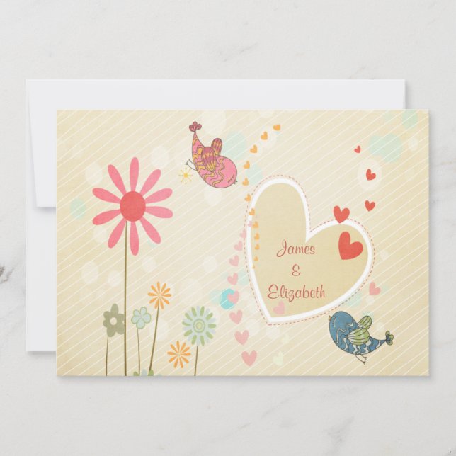 Invitation Fête de fiançailles de jolis oiseaux d'amour (Devant)