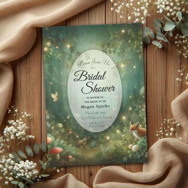 Invitation Fête de fiançailles de la Forêt Enchantée Vert Éme (Créateur téléchargé)