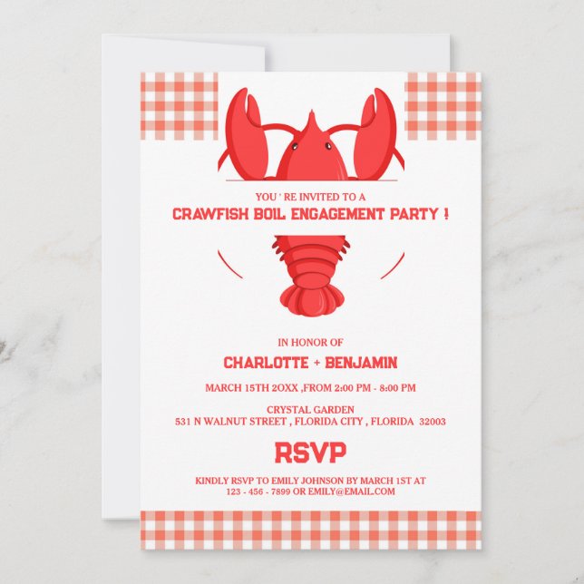 Invitation Fête de fiançailles de l'ébullition des écrevisses (Devant)