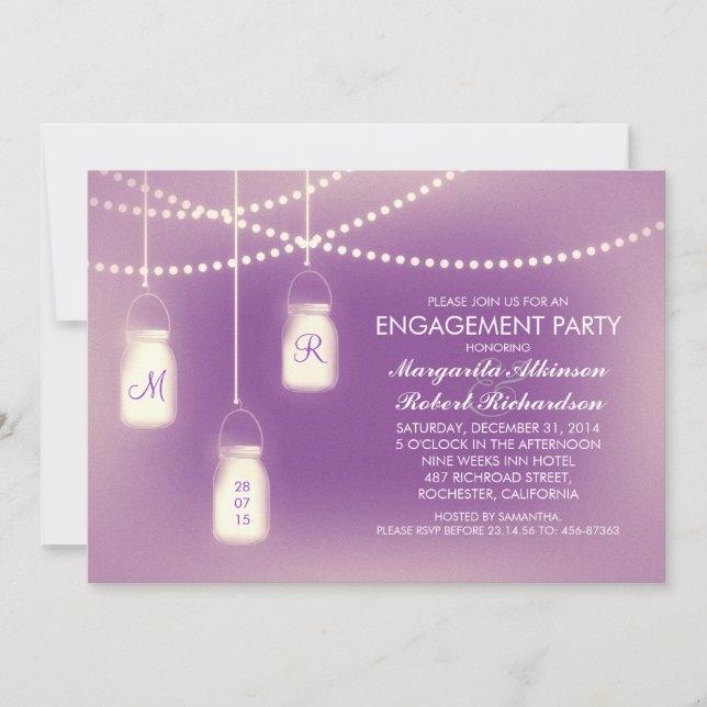 Invitation fête de fiançailles de mason violet rustique (Devant)