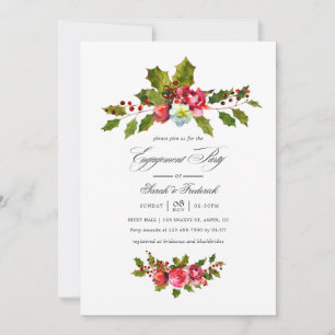 Invitation Fête de fiançailles de Noël Elegant Holly et Ivy