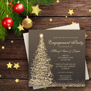 Invitation Fête de fiançailles de Noël élégante Or
