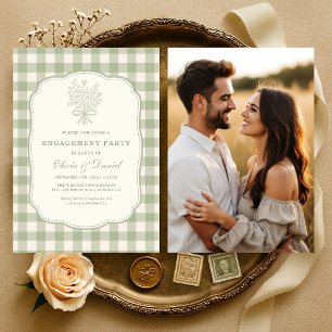 Invitation Fête de fiançailles de photo florale à carreaux ve