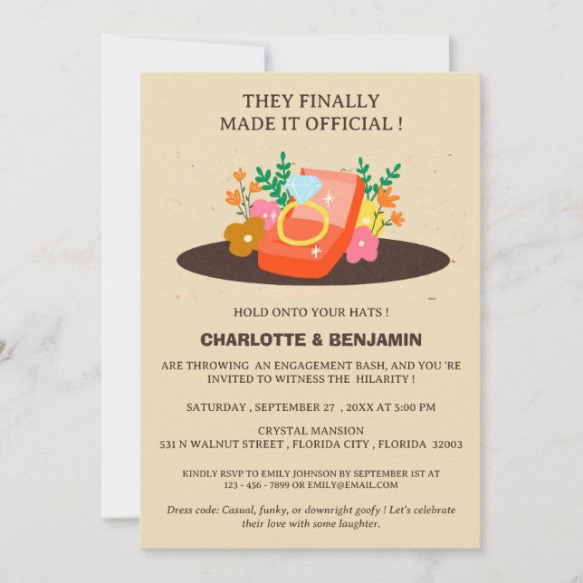 Invitation Fête de fiançailles décontractée et drôle (Devant)