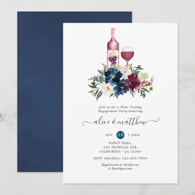 Invitation Fête de fiançailles dégustation de vin bordeaux et (Devant / Derrière)
