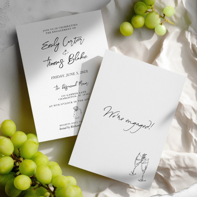 Invitation Fête de fiançailles dessinée à la main dans un sty (Minimalist Hand Drawn Engagement Party Invitation)