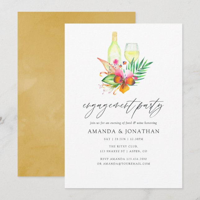 Invitation Fête de fiançailles d'été tropical avec dégustatio (Devant / Derrière)
