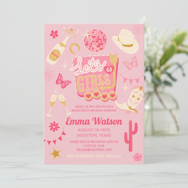 Invitation Fête de Fiançailles Disco Cowgirl (Debout devant)