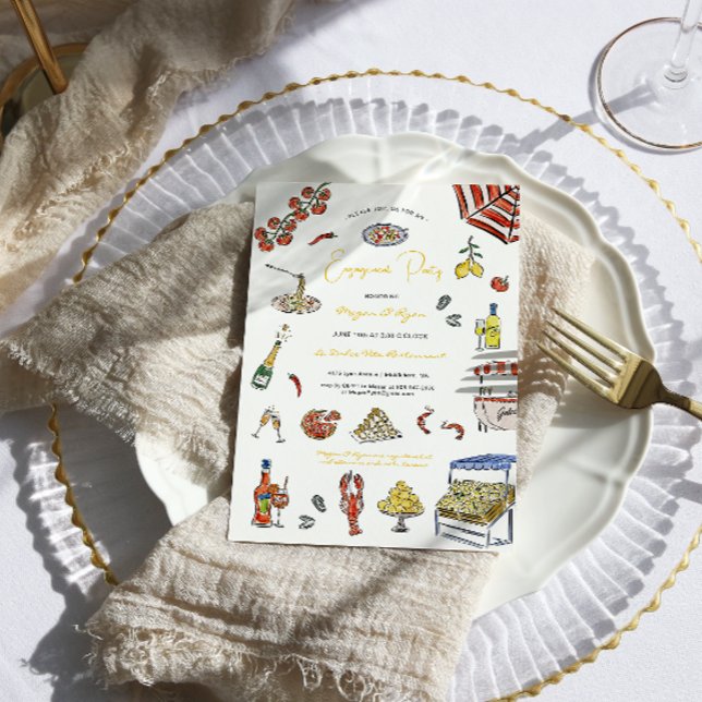 Invitation Fête de fiançailles doodle d'été italien (Créateur téléchargé)