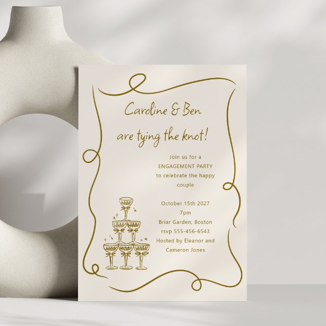Invitation Fête de fiançailles écrite à la main en or Champag (Créateur téléchargé)