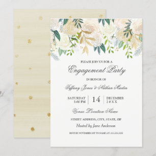 Invitation Fête de Fiançailles Élégante Aquarelle Florale Or