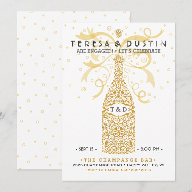 Invitation Fête de fiançailles élégante avec bouteille de Cha (Devant / Derrière)