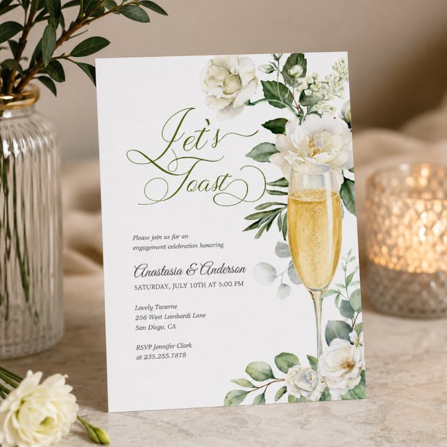 Invitation Fête de fiançailles Élégante Champagne avec Verdur (Créateur téléchargé)