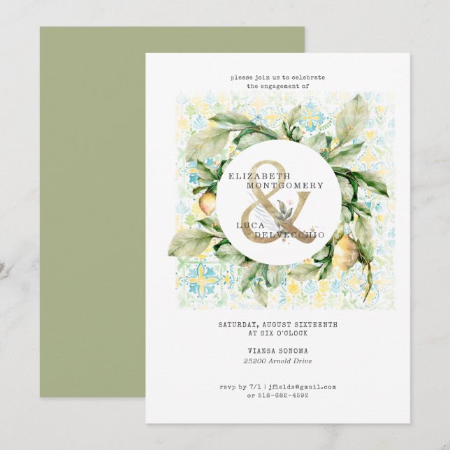 Invitation Fête de fiançailles élégante dans un jardin de cit (Devant / Derrière)