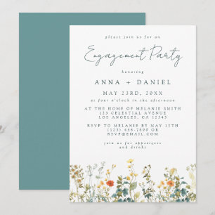 Invitation Fête de fiançailles élégante de fleurs sauvages