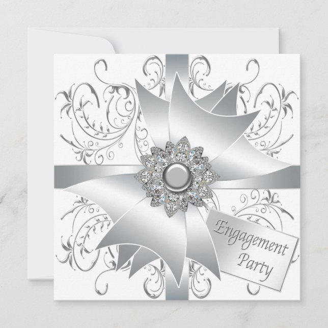 Invitation Fête de fiançailles élégante en blanc (Devant)