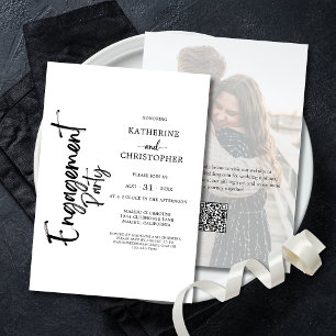 Invitation Fête de fiançailles élégante en noir et blanc