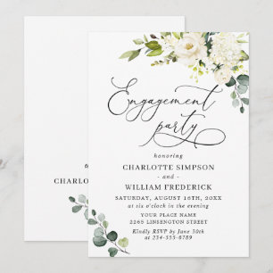 Invitation Fête de fiançailles Élégantes Roses Blanches Eucal