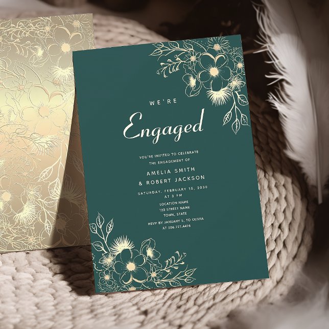 Invitation Fête de Fiançailles Émeraude et Or (Créateur téléchargé)