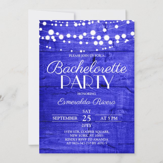 Invitation Fête de Fiançailles en Bois Bleu Royal Rustique (Devant)