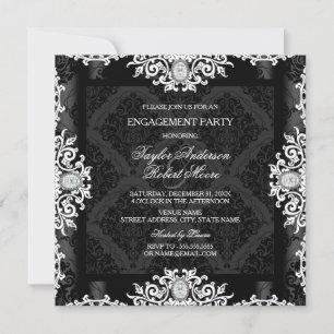 Invitation Fête de fiançailles en damas noir et blanc