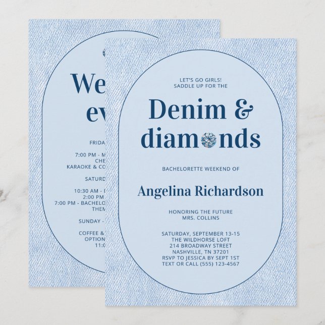 Invitation Fête de Fiançailles en Denim Occidental Bleu et Di (Devant / Derrière)