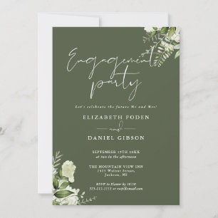 Invitation Fête de fiançailles en écriture verte olive floral