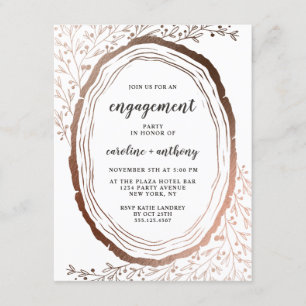 Invitation Fête de fiançailles en feuille de bois rustique en