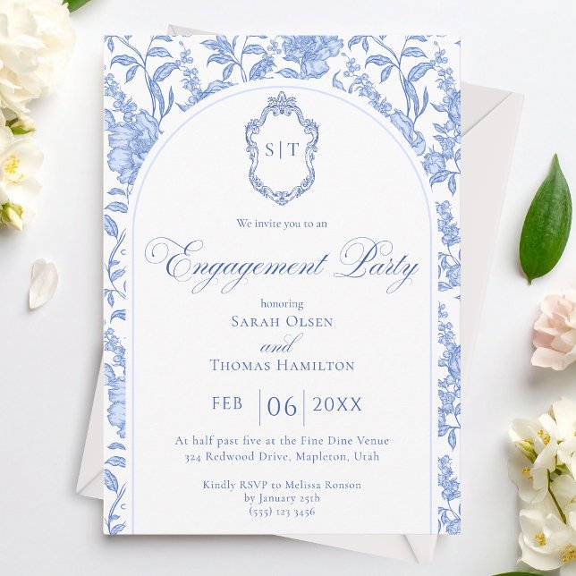Invitation Fête de fiançailles en monogramme de chinoiserie f (Créateur téléchargé)