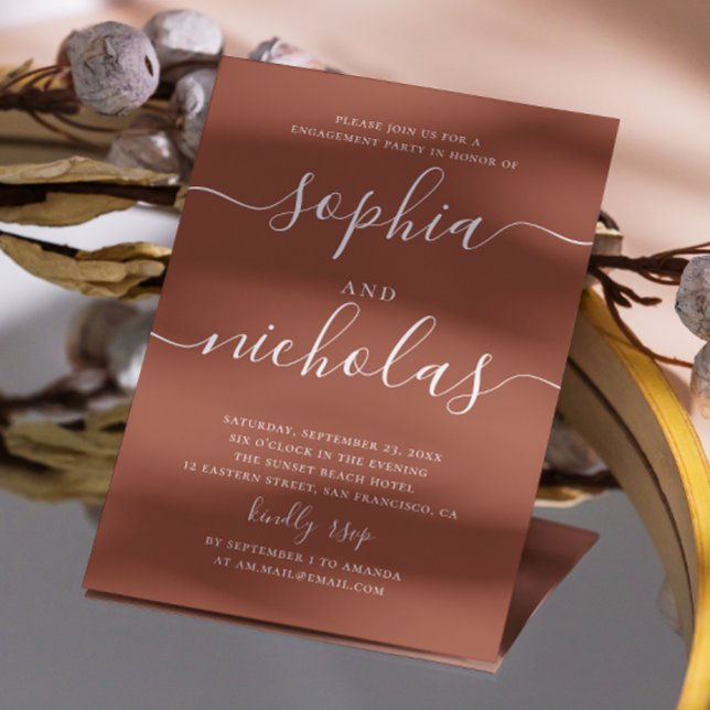 Invitation Fête de fiançailles en terre cuite profonde | Auto (Créateur téléchargé)