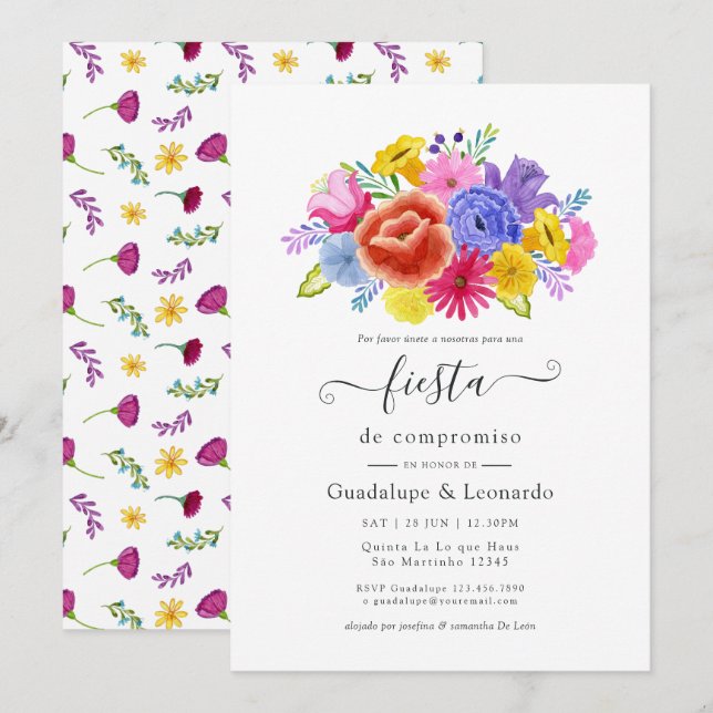 Invitation Fête de fiançailles espagnole florale aquarelle (Devant / Derrière)