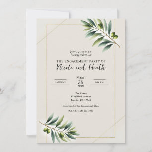 Invitation Fête de fiançailles feuille d'olive verte os blanc