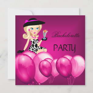 Invitation Fête de Fiançailles Filles Ballons Rose Cocktail