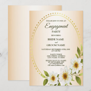 Invitation Fête de Fiançailles Fleurie Blanche Dorée Rustique