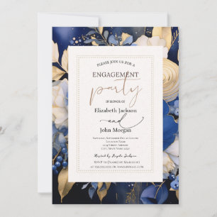 Invitation Fête de fiançailles Fleurs de Crème Bleu Marine