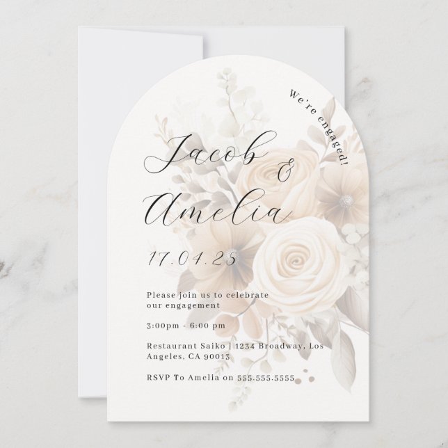 Invitation Fête de fiançailles Floral Boho Moderne Arch   (Devant)